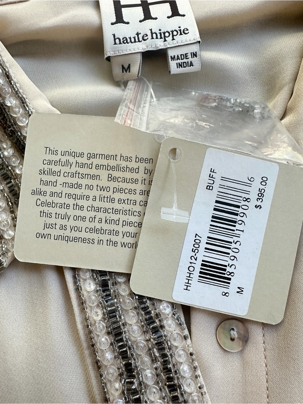 NWT Haute Hippie 100% Silk Beaded Button Front Blouse Champagne Ivory M - Picture 5 of 16